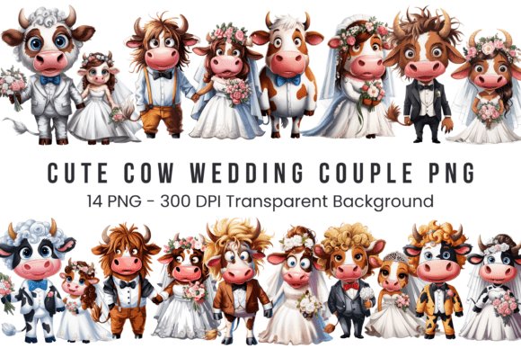 Adorable Bovine Nuptials: A Design Asset for Charming Projects