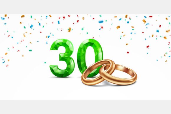 Celebrate Milestones: The Green Number 30 and Golden Wedding Rings Design