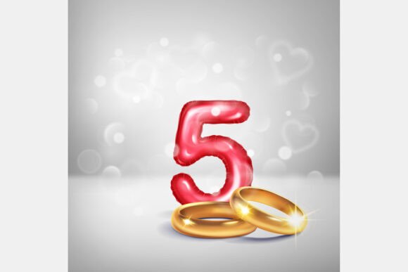 Celebrate Milestones with a Bold Red Number 5 and Gold Rings