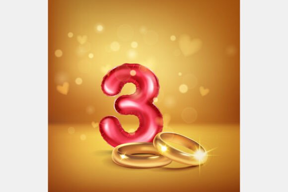 Celebrate Milestones with the Red Number 3 and Gold Wedding Rings Design