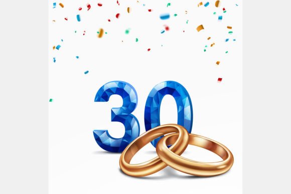 Celebrate Three Decades with Style: The Blue 30 & Gold Rings Vector