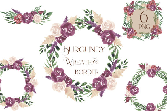 Elegant Burgundy Wedding Wreath Clipart: Your Design Toolkit