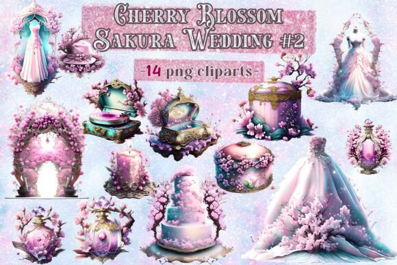 Elegant Sakura Wedding Clipart: 14 PNGs for Creative Projects