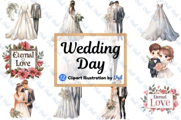Happy Wedding Day Clipart Watercolor: Your Design Toolkit
