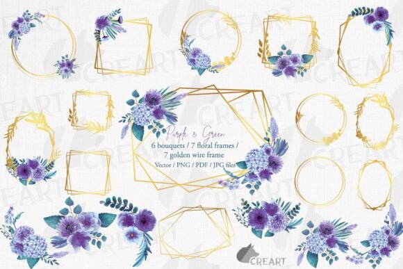 Purple Gold Floral Wedding Invites Set: A Design Toolkit for Elegant Branding