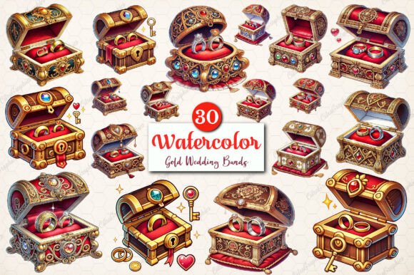 Timeless Elegance: Styling with Watercolor Gold Wedding Bands Clipart