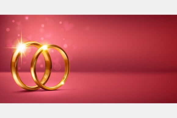 Two Gold Wedding Rings and Small Hearts: A Timeless Design Asset