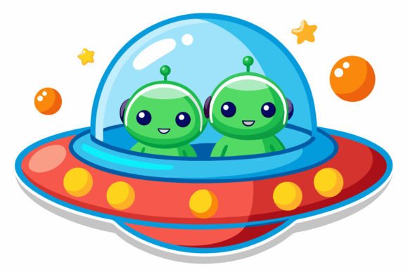UFO Wedding Couple - Color Illustration: A Whimsical Design Asset