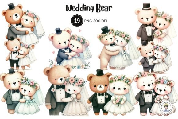 Watercolor Wedding Couple Cute Bear: A Design Asset for Joyful Projects